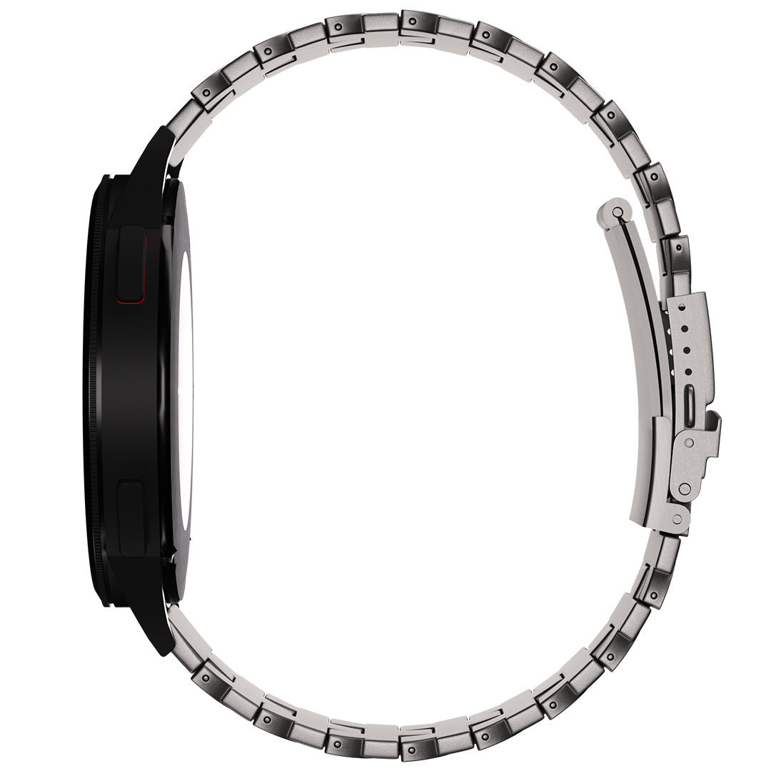 Butterfly Titanium Strap, graphite, on a watch, 3/4 rear view