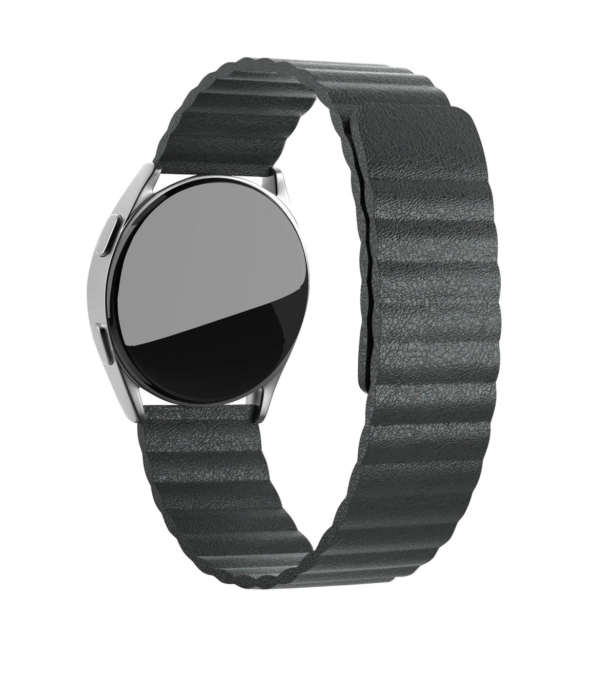 Leather Loop Strap, black, on a watch, 3/4 rear view
