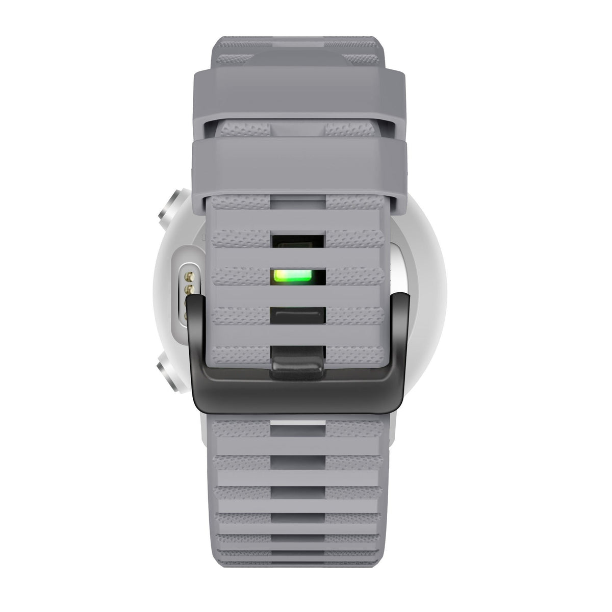 Buckled Silicone Strap, grey, on a watch, direct front view