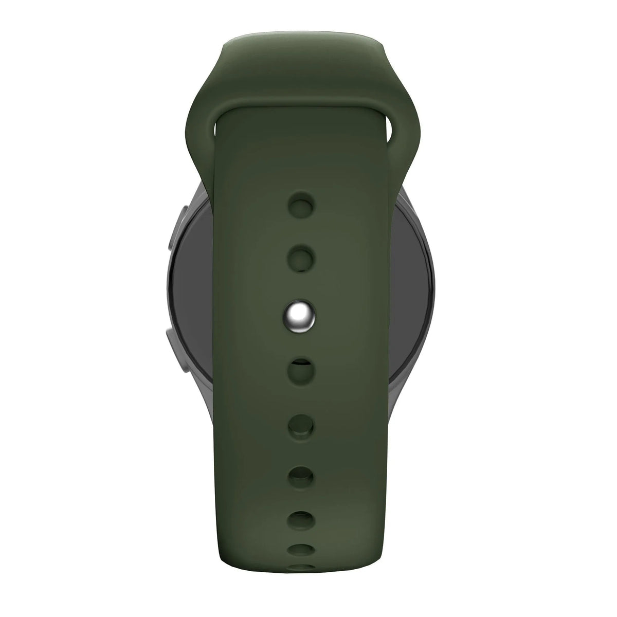 Silicone Sport Strap 'Deluxe', olive green, on a watch, direct front view