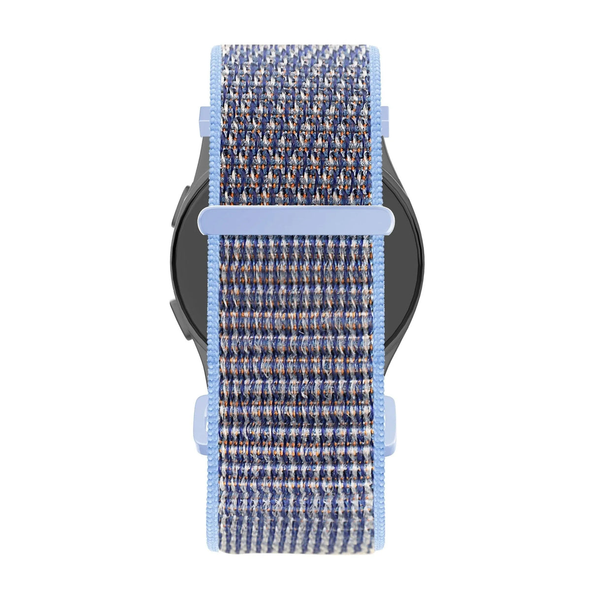 Nylon Loop Strap, azure blue, on a watch, direct front view