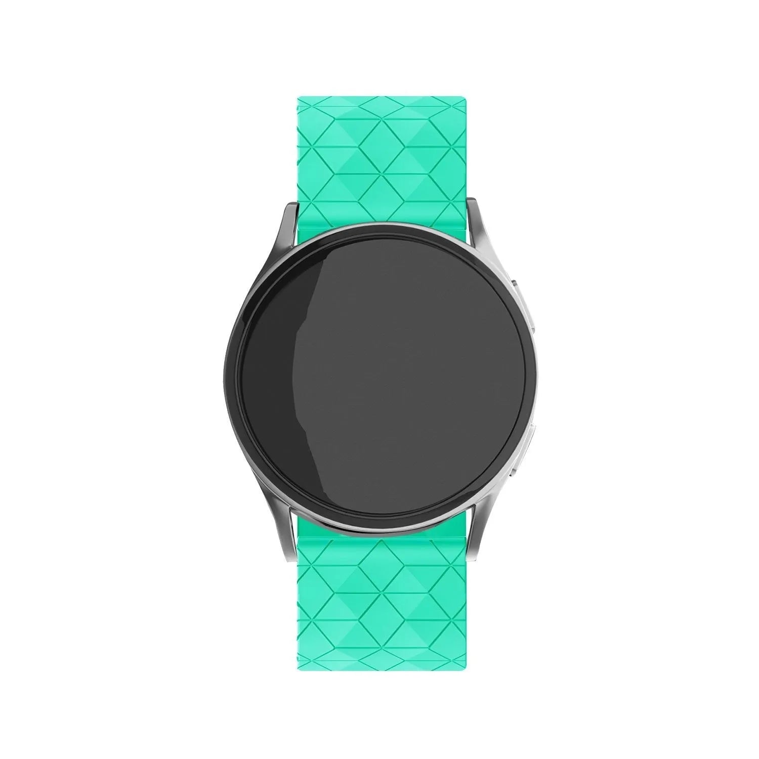 Silicone Strap Hexagons, aqua, on a watch, direct front view