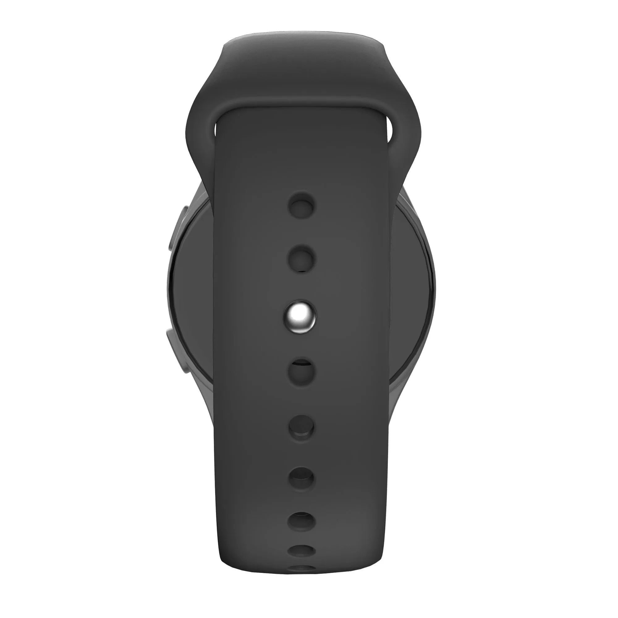Silicone Sport Strap 'Deluxe', black, on a watch, direct front view