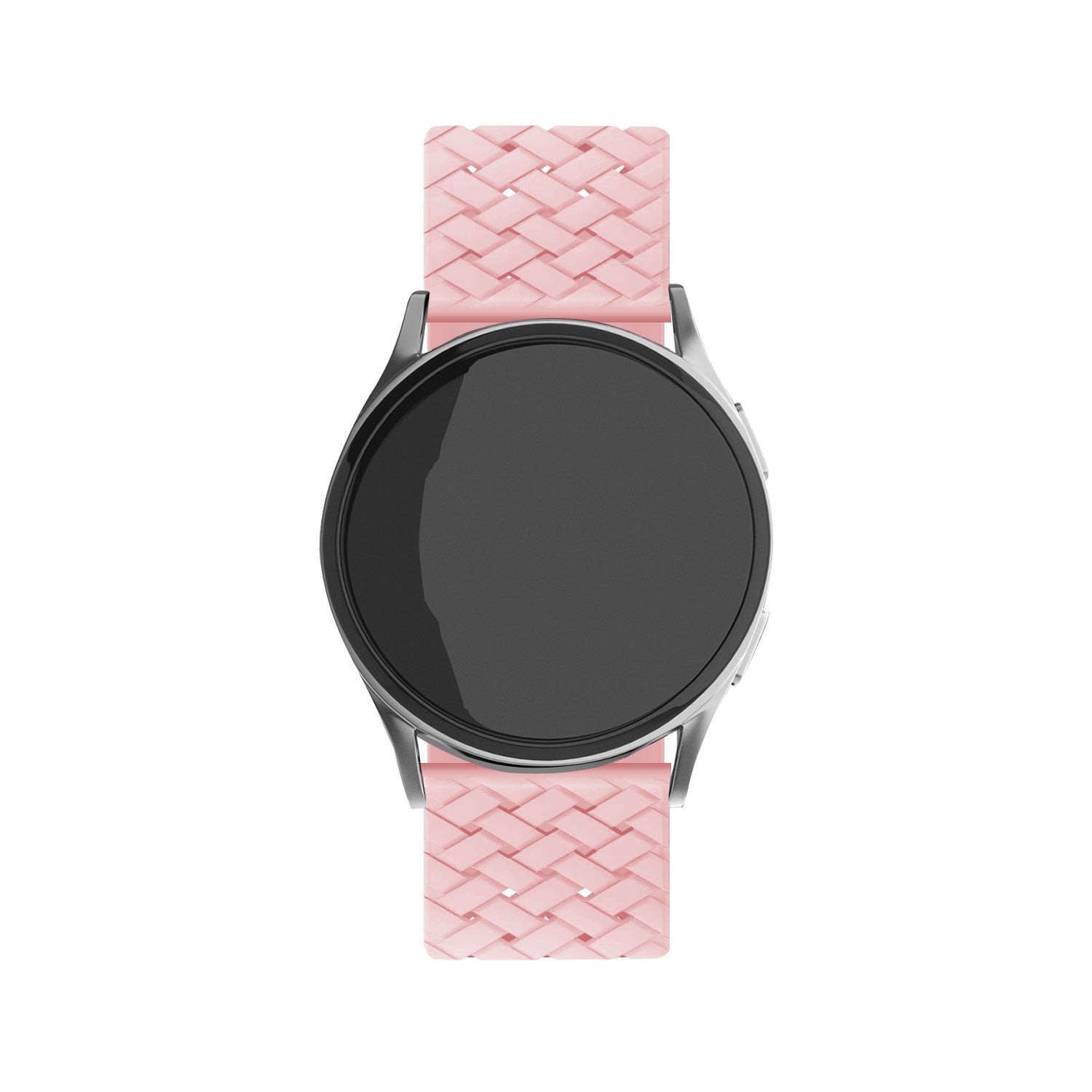 Braided Silicone Strap, pink, on a watch, direct front view