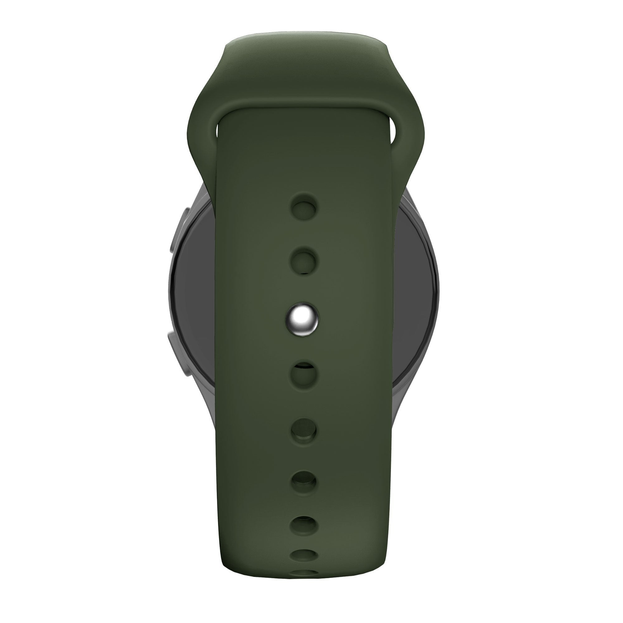 Silicone Sport Strap 'Deluxe', olive green, on a watch, direct front view