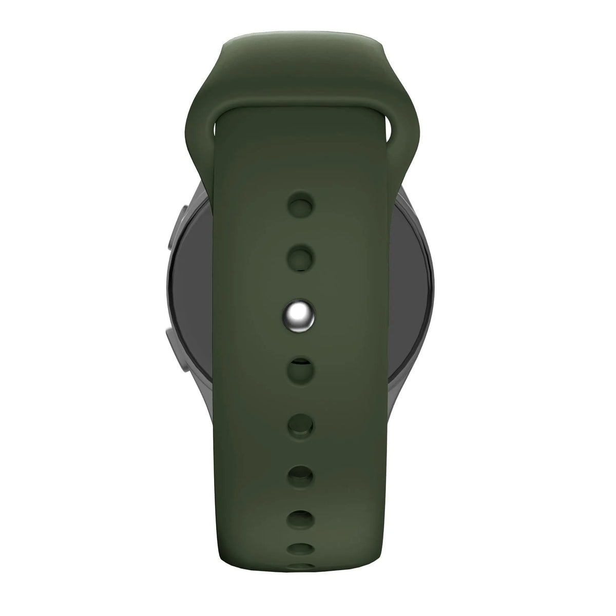 Silicone Sport Strap 'Deluxe', olive green, on a watch, direct front view
