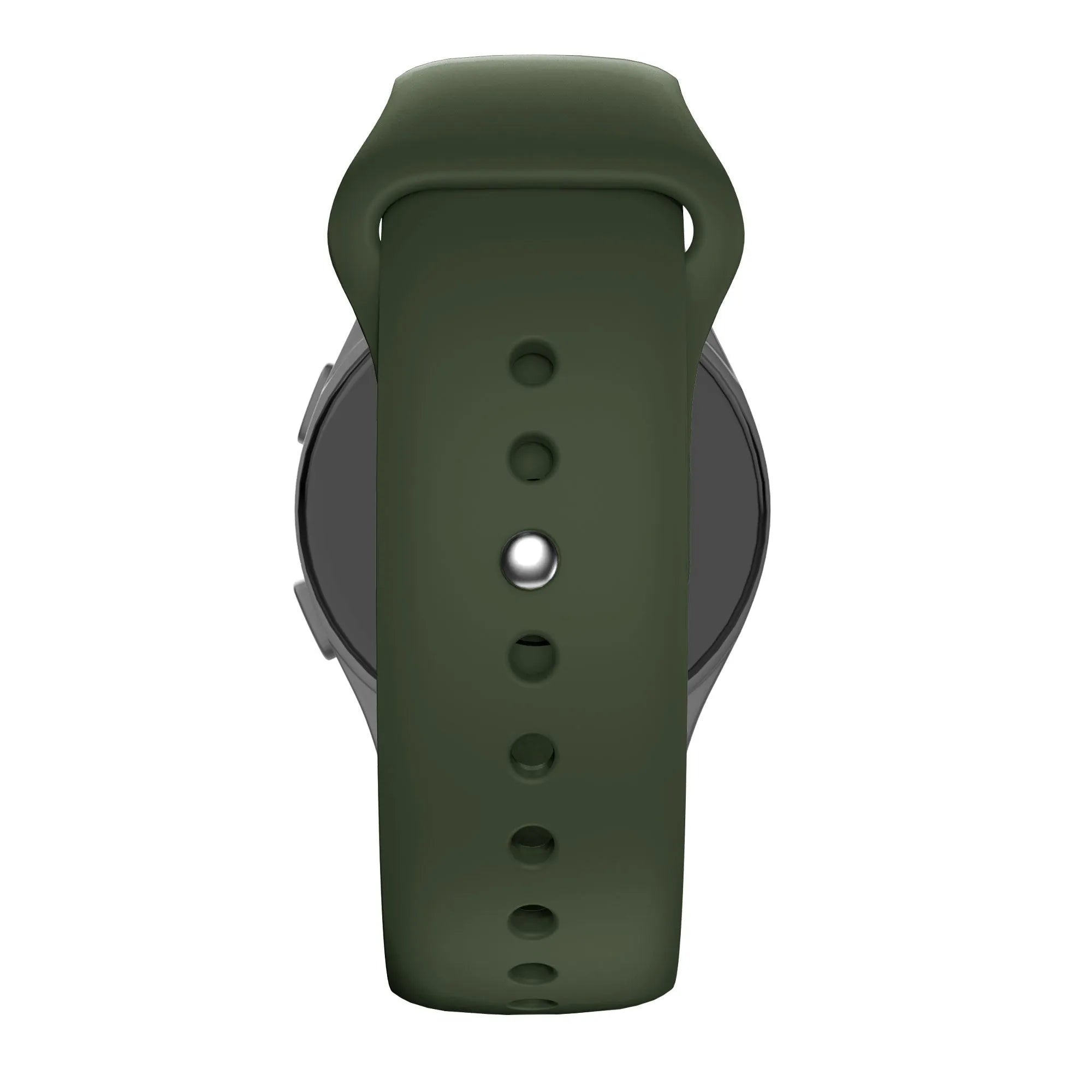 Silicone Sport Strap 'Deluxe', olive green, on a watch, direct front view
