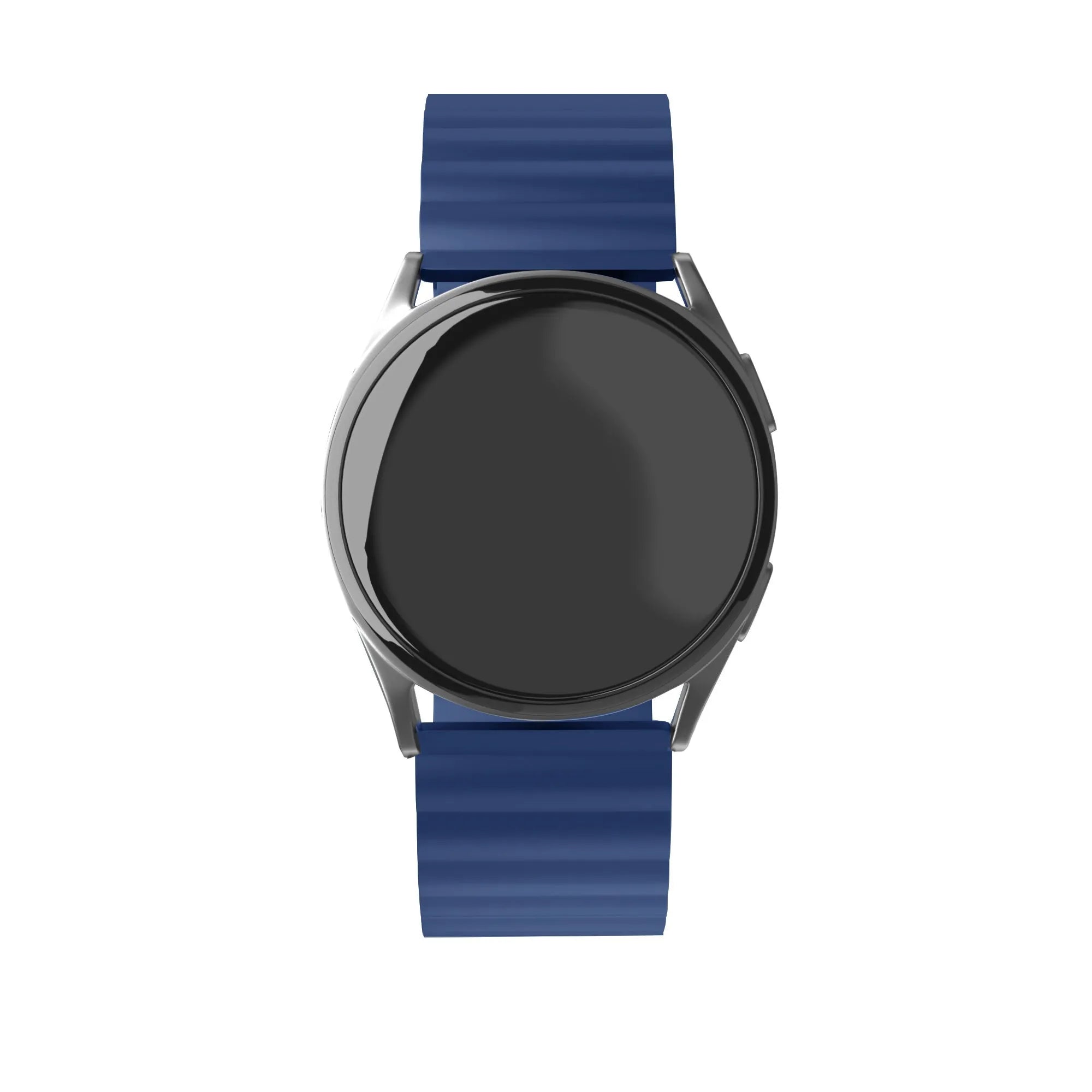 Magnetic Silicone Strap, blue, on a watch, direct front view