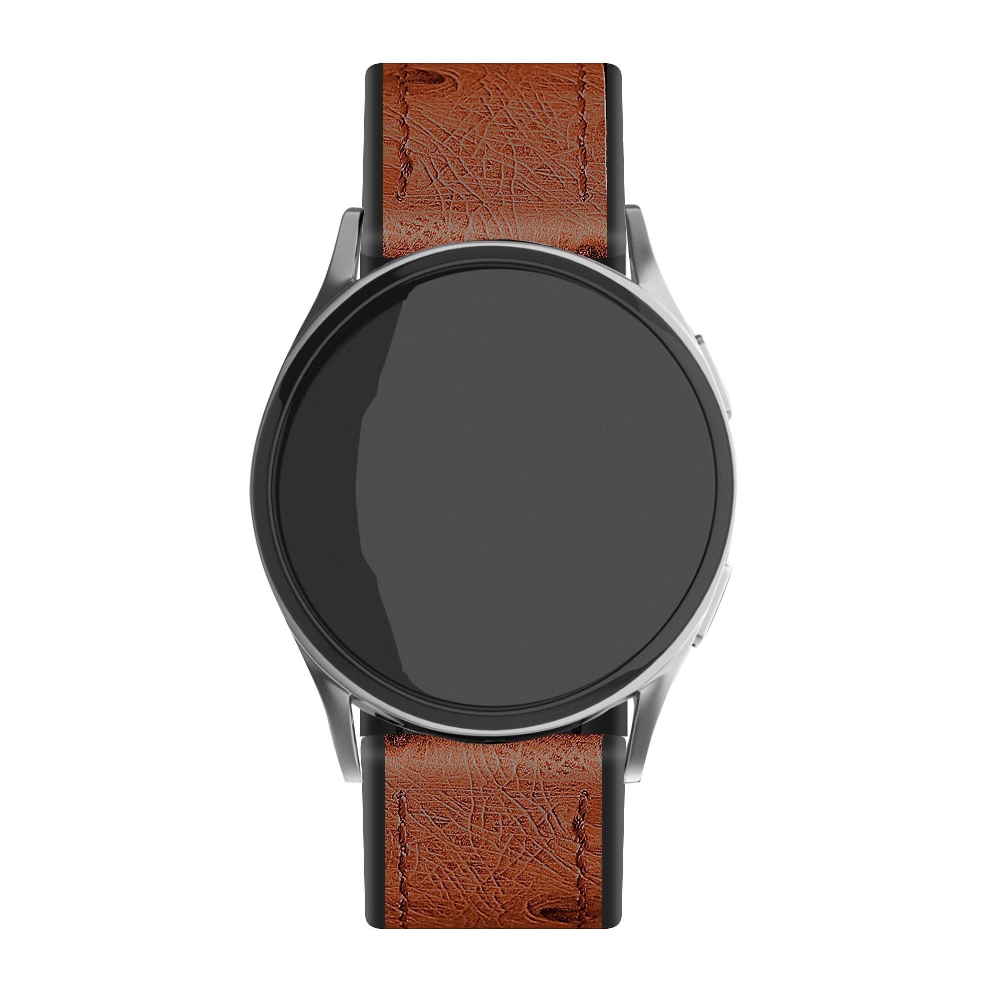 Leather Hybrid Strap, brown, on a watch, direct front view