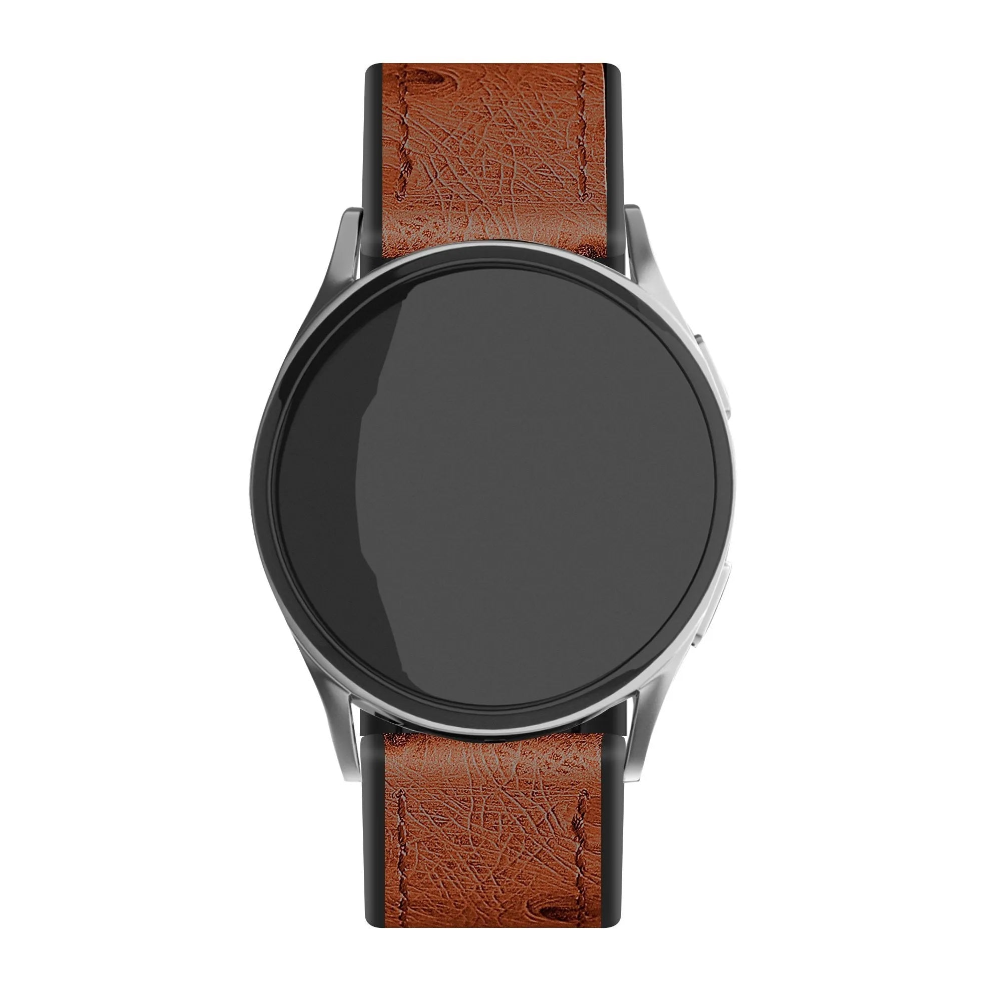 Leather Hybrid Strap, brown, on a watch, direct front view