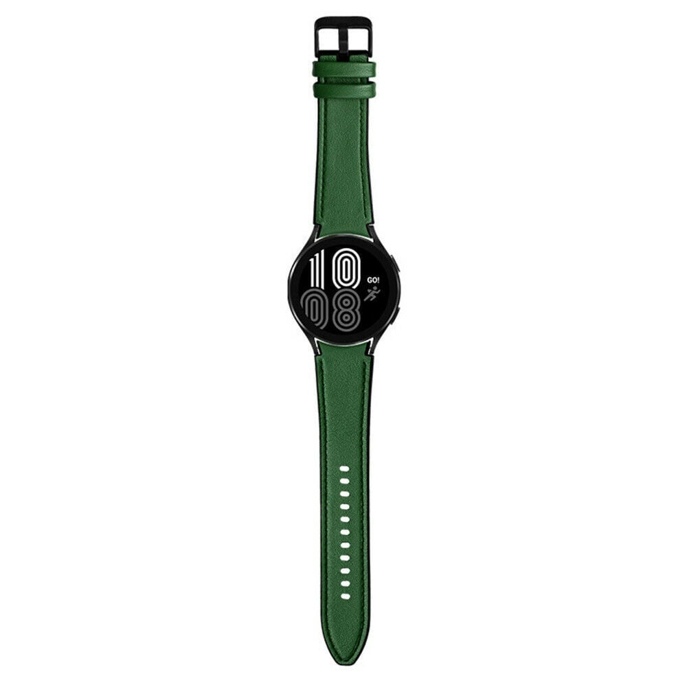 Leather Hybrid Strap, green, on a watch, direct front view