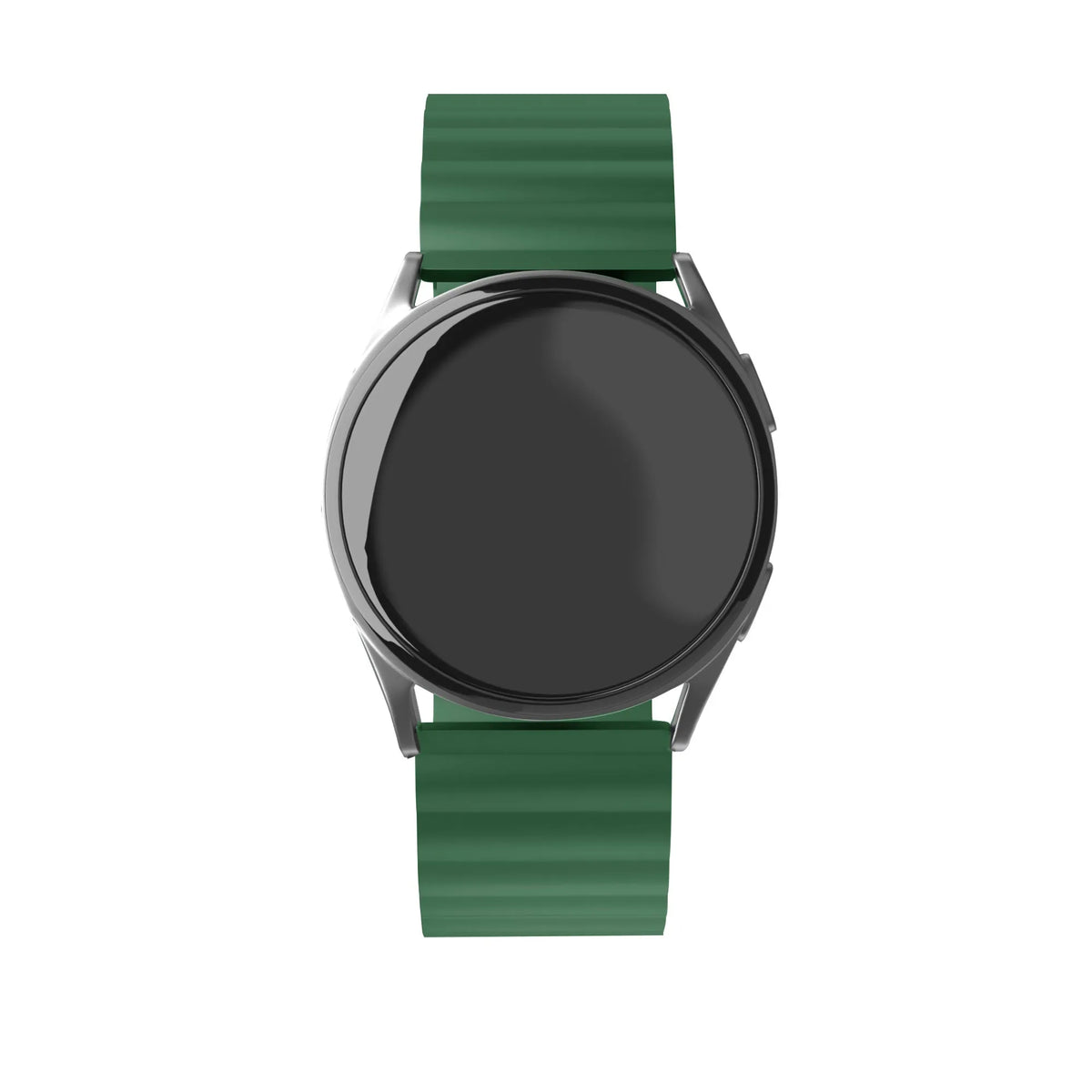 Magnetic Silicone Strap, green, on a watch, direct front view