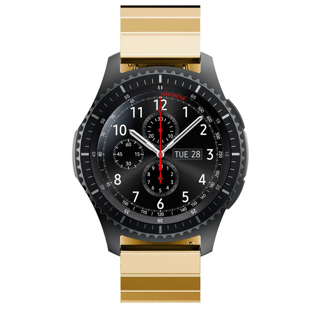 Premium Metal Strap, gold, on a watch, direct front view