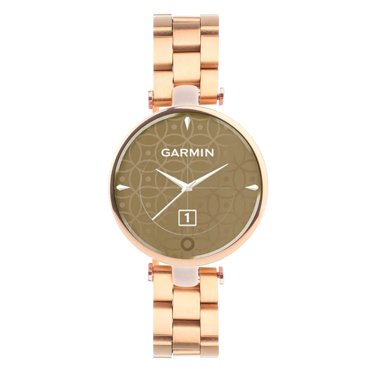 Steel Strap, rose gold, on a watch, direct front view