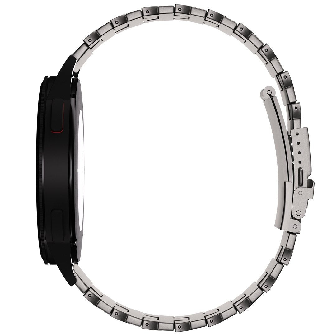 Butterfly Titanium Strap, graphite, on a watch, direct front view