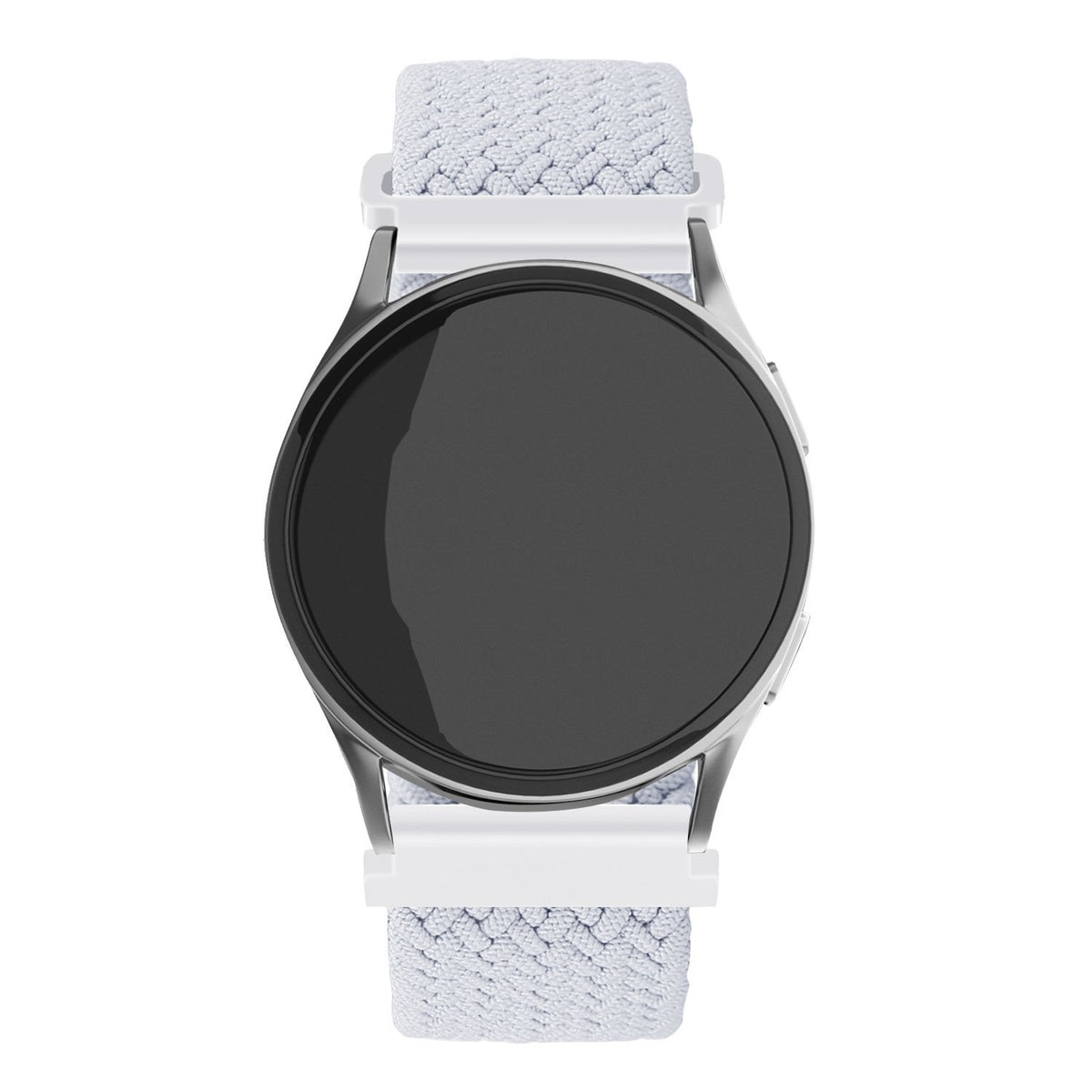 Nylon Adjustable Braided Strap, white, on a watch, direct front view
