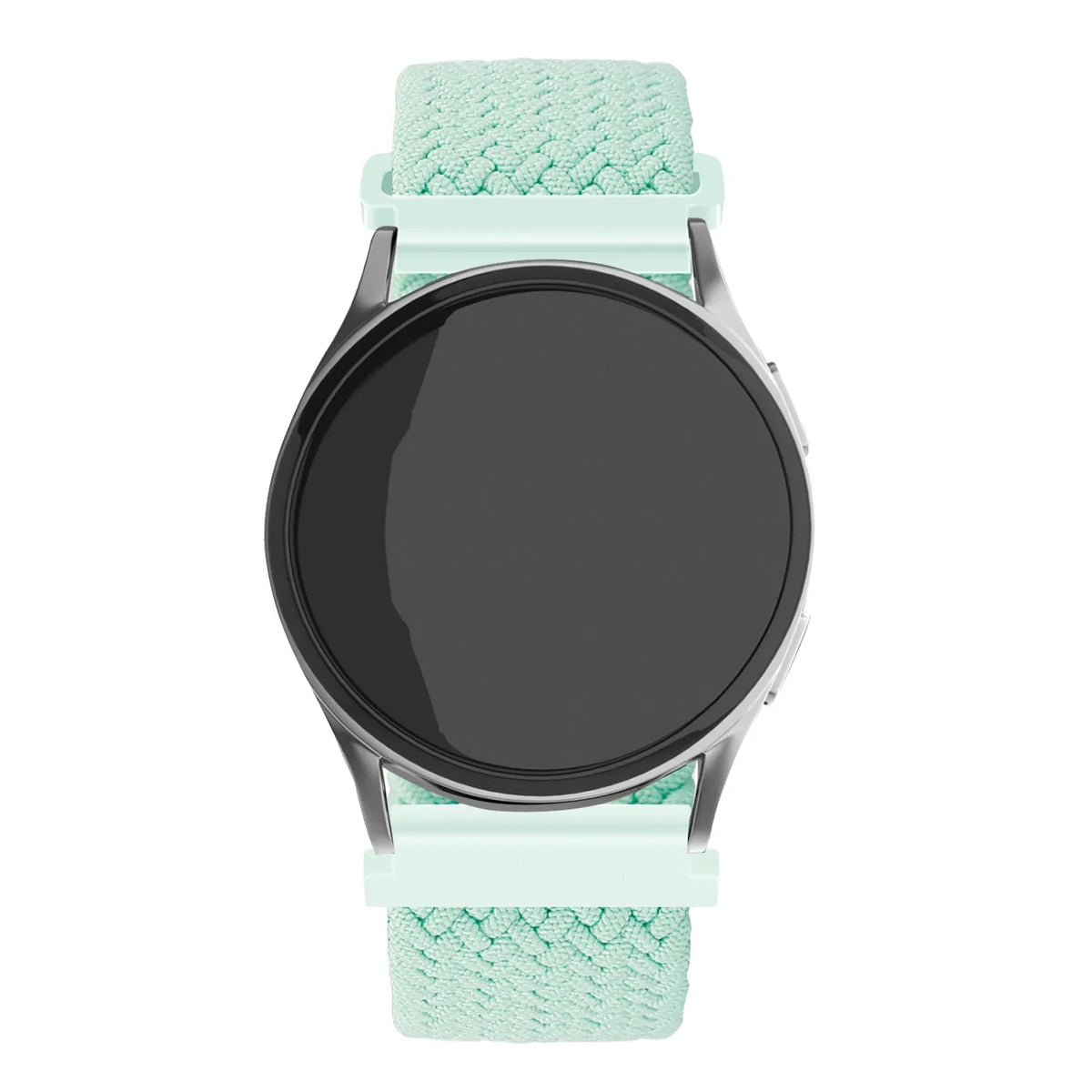 Nylon Adjustable Braided Strap, turquoise, on a watch, direct front view