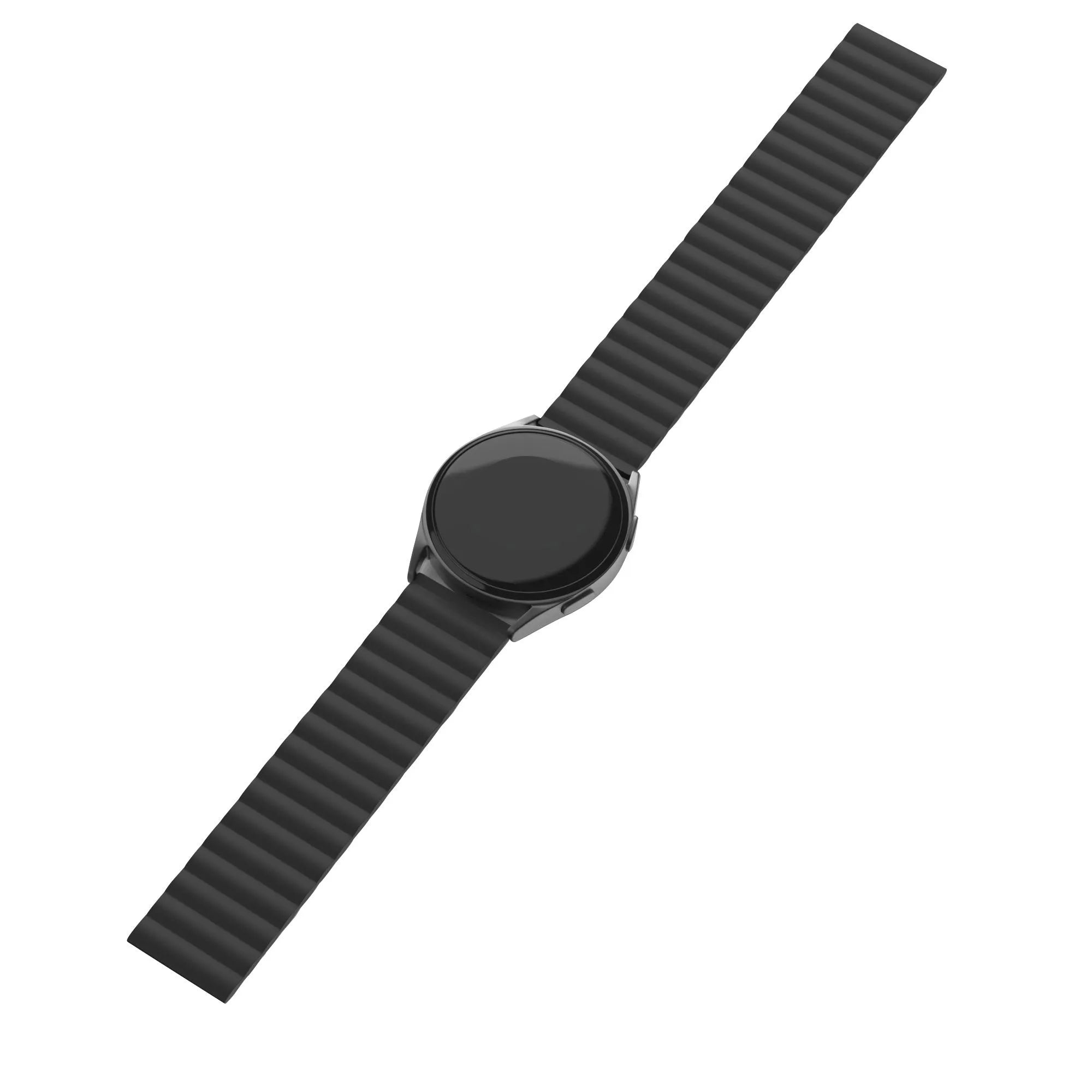 Magnetic Silicone Strap, black, on a watch, direct front view
