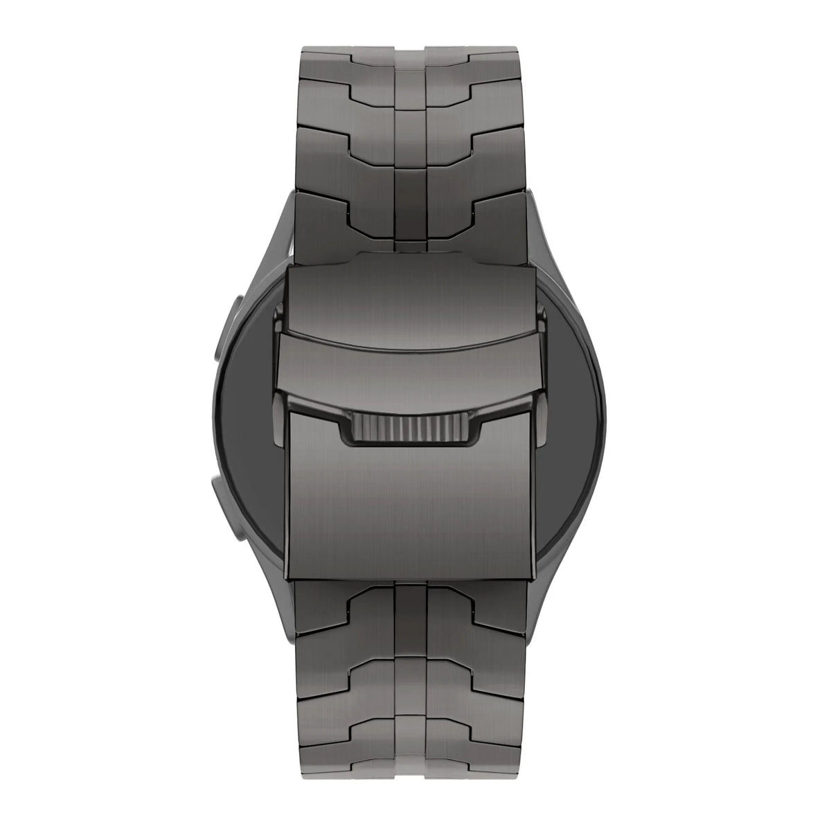 Steel Strap 'Iron', graphite, on a watch, direct rear view