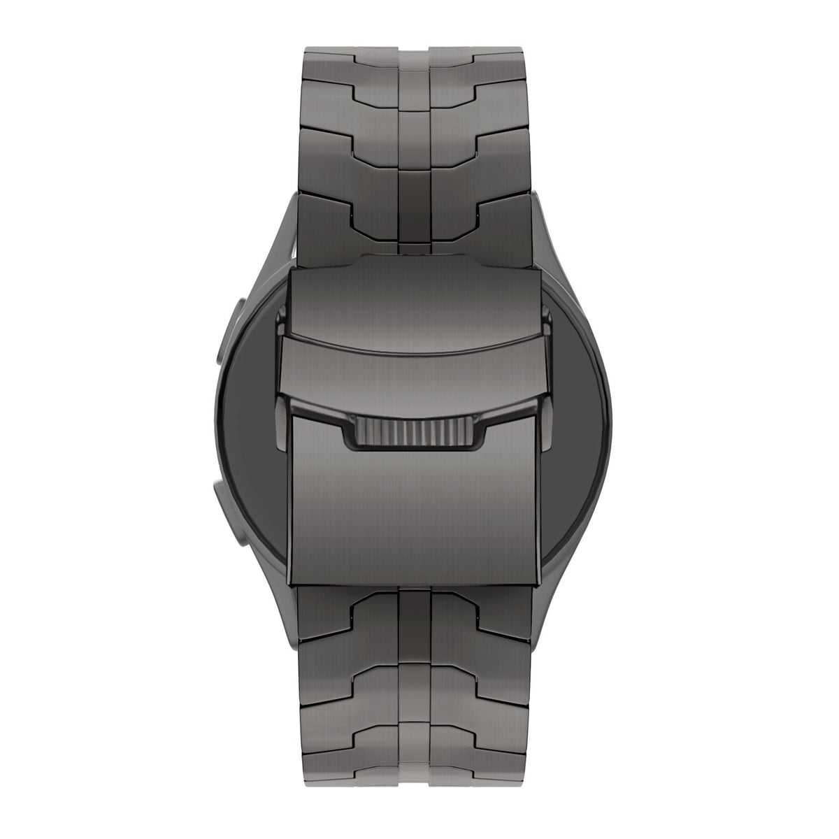 Steel Strap 'Iron', graphite, on a watch, direct rear view