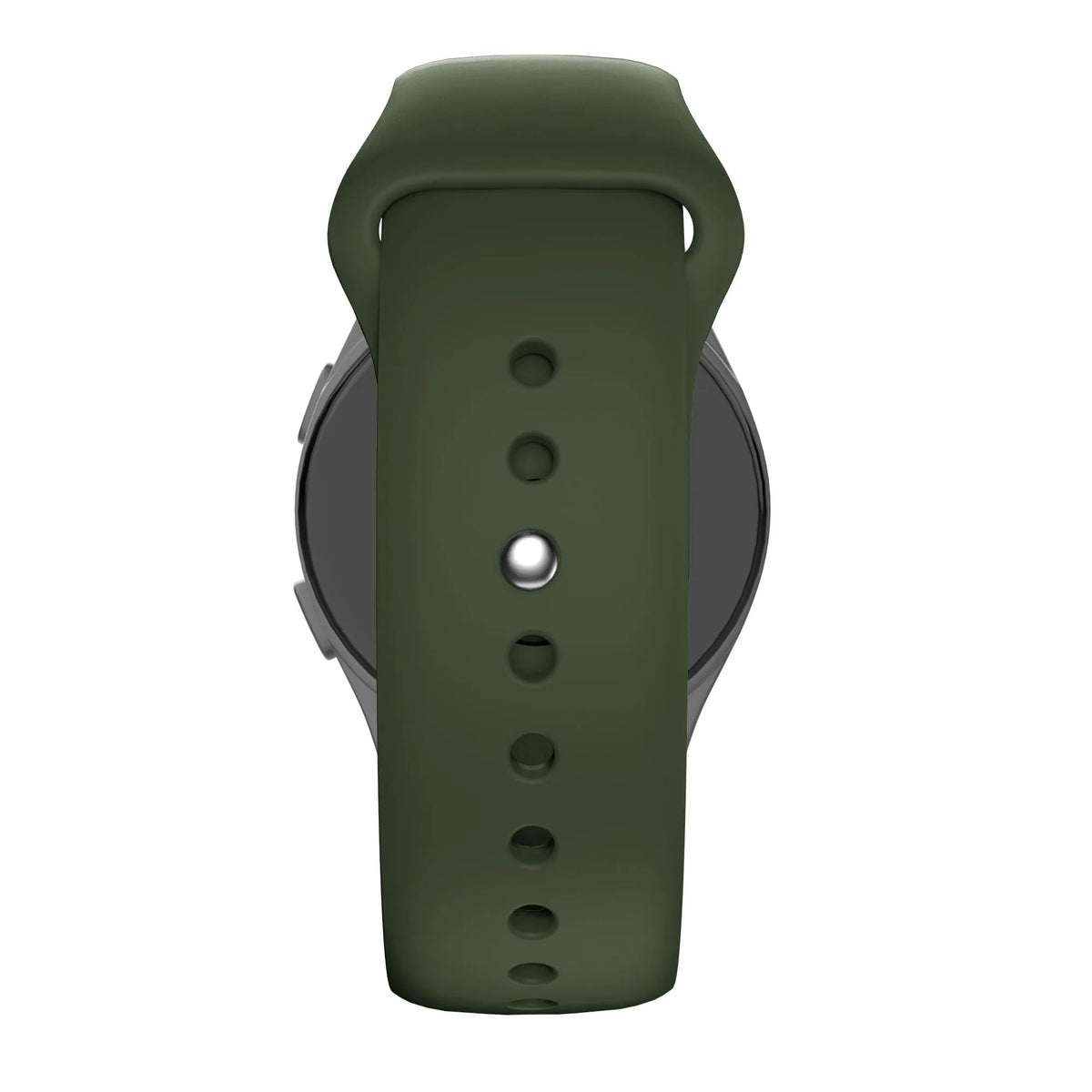 Silicone Sport Strap 'Deluxe', olive green, on a watch, direct rear view