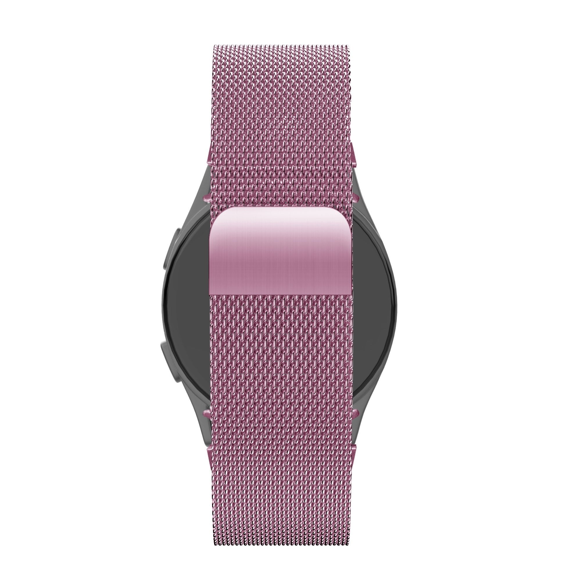 Milanese Loop Strap, pink, on a watch, direct rear view
