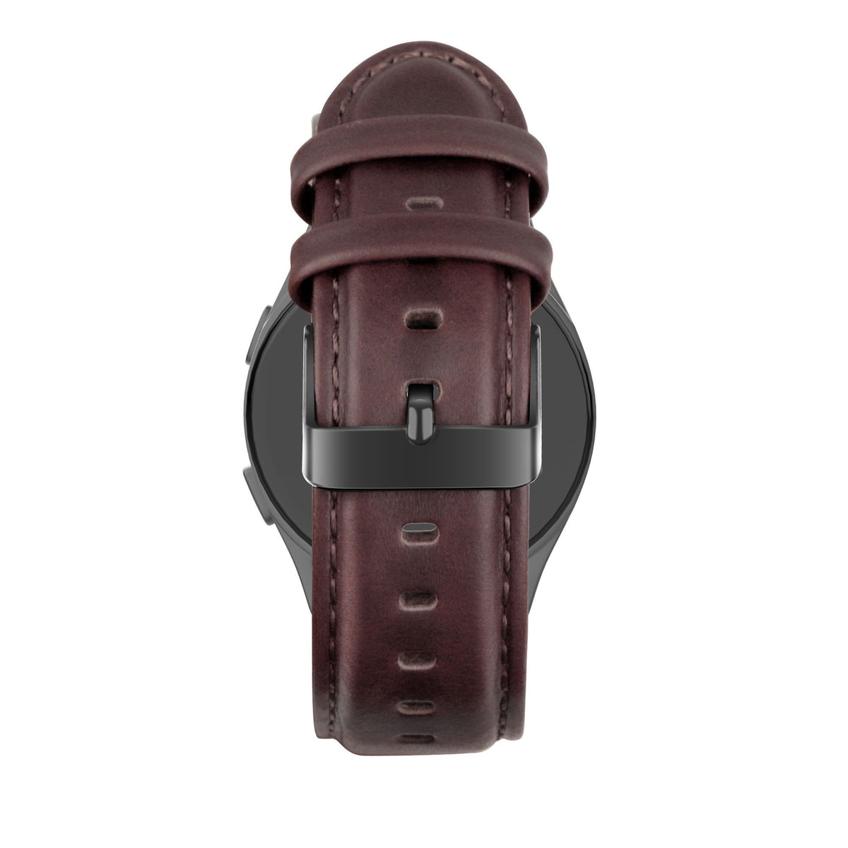 Leather Strap 'Classic', dark brown, on a watch, direct rear view