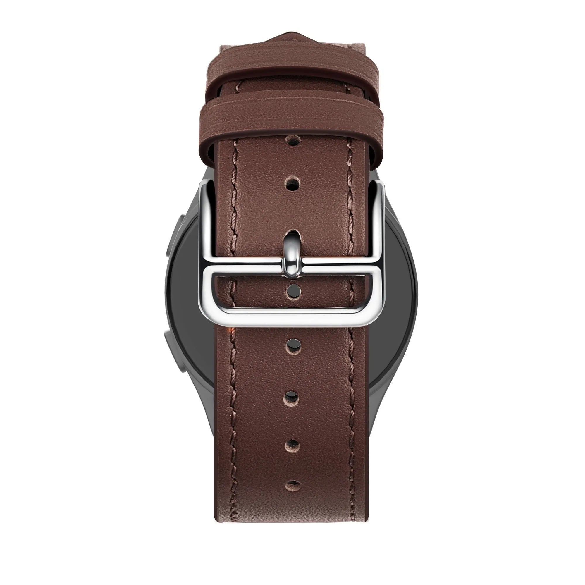 Leather Strap 'Deluxe', brown, on a watch, direct rear view