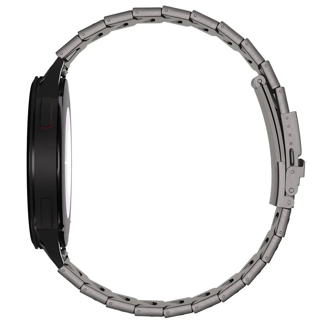 Titanium Strap 'Iron', graphite, on a watch, direct rear view
