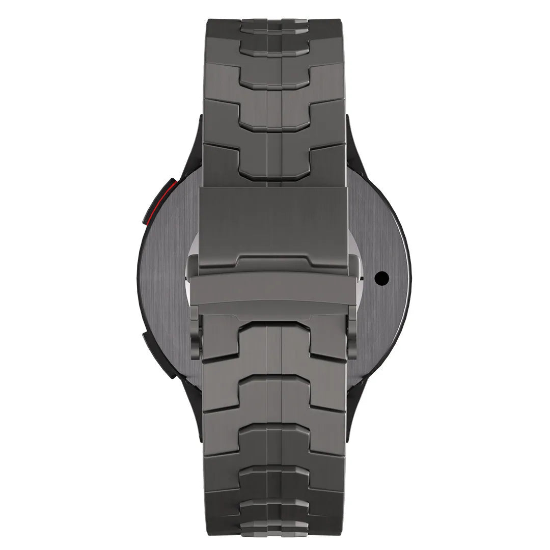 Titanium Strap 'Iron', black, on a watch, direct rear view