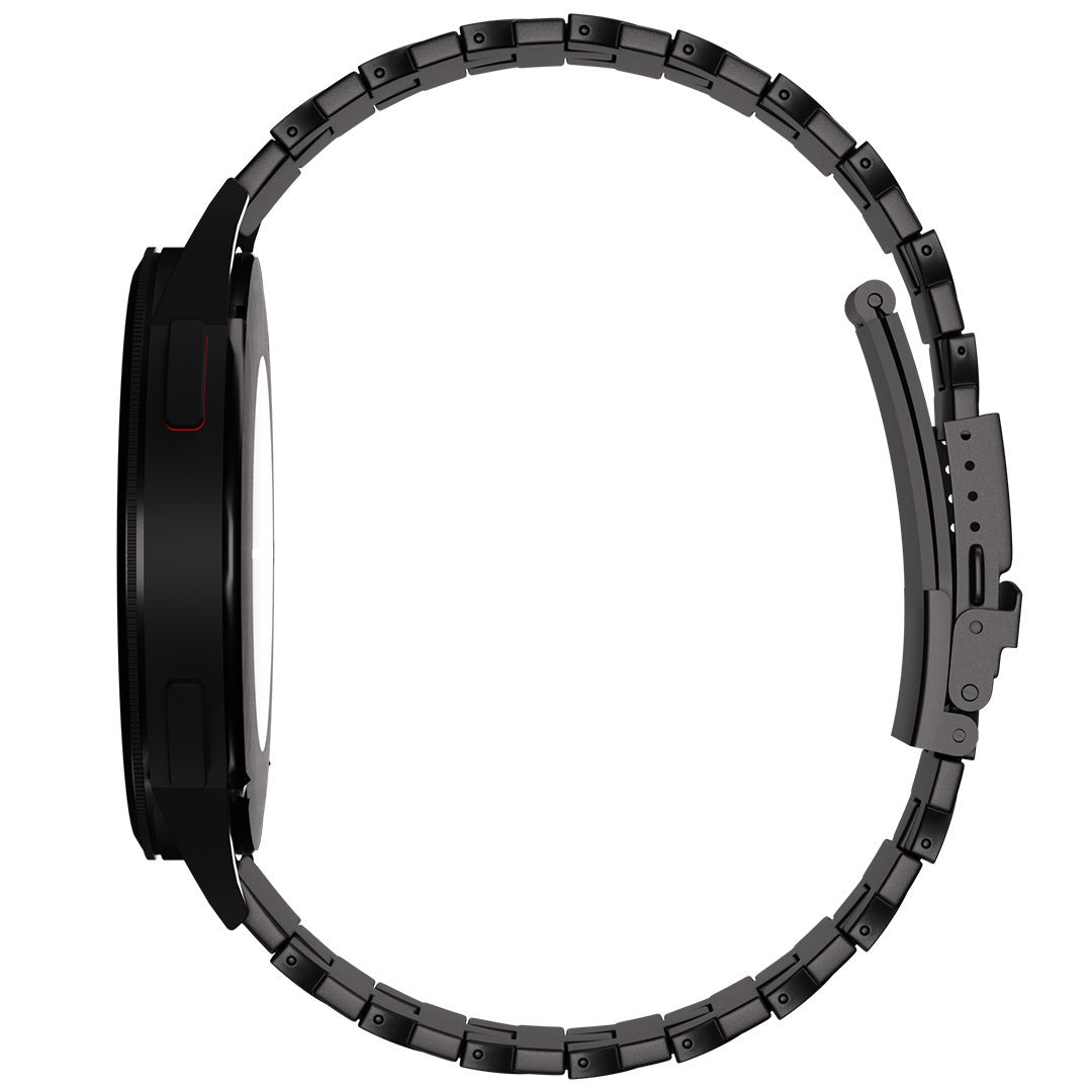 Butterfly Titanium Strap, black, on a watch, direct rear view
