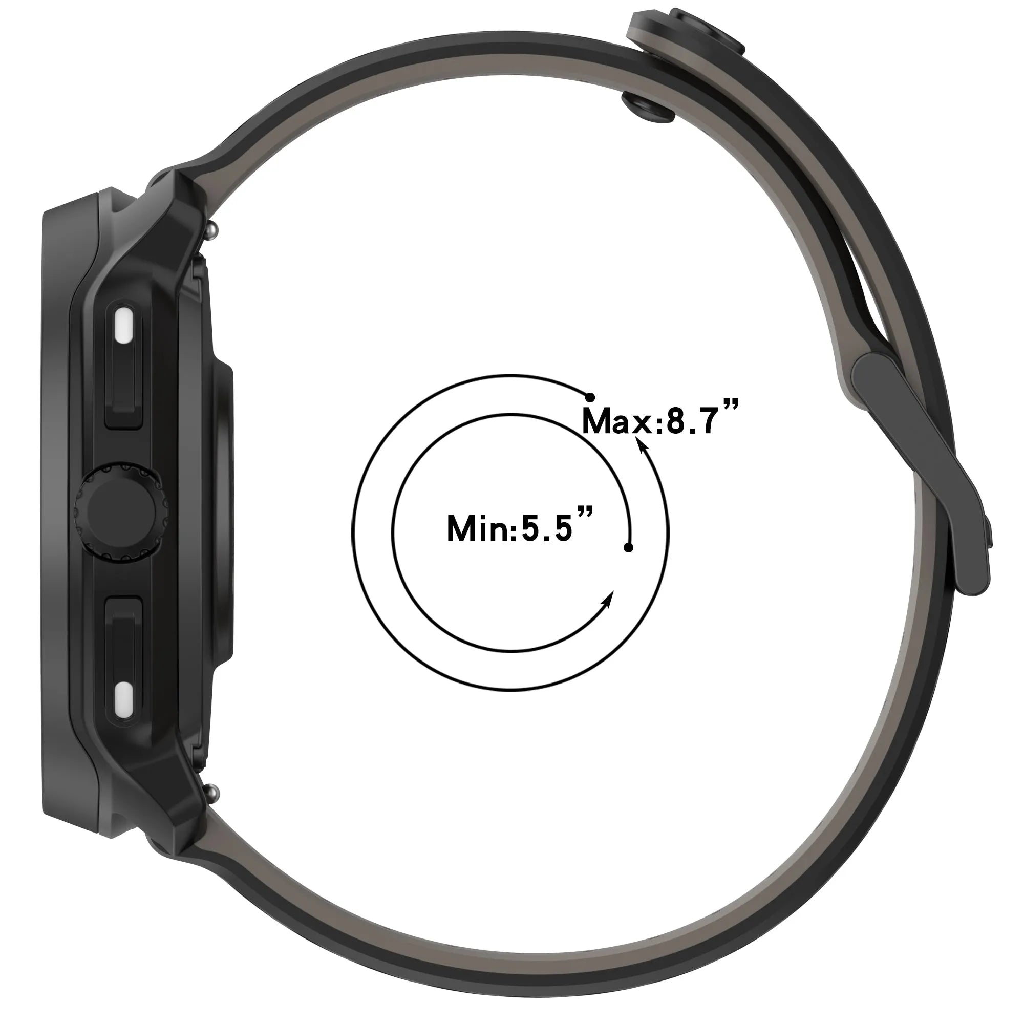 Gard Pro Health Smartwatch 3 - 48mm Striped Silicone Strap (Black)