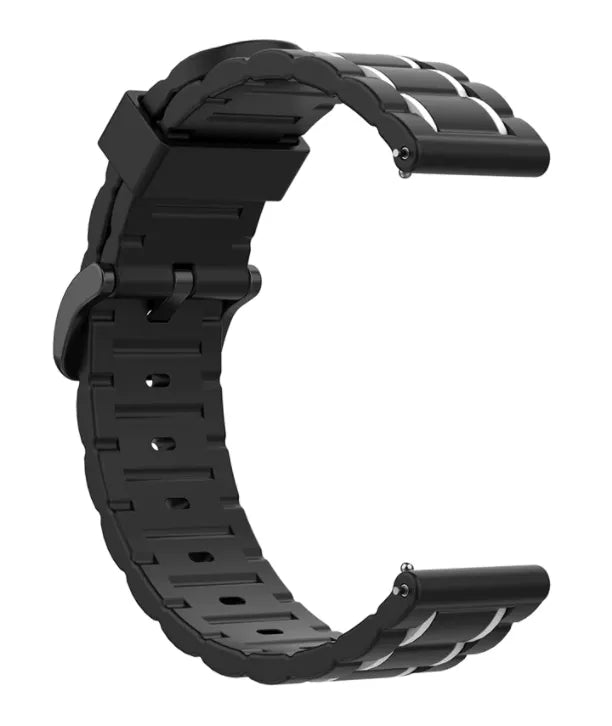 Silicone Sport Strap with Buckle, black/white, without a watch, 3/4 front view