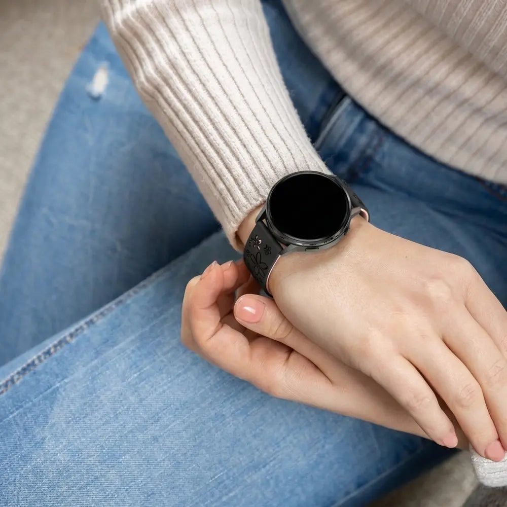 Bandz Correa silicona 'Flores' Garmin Vivoactive 3 (negro/rosa claro)