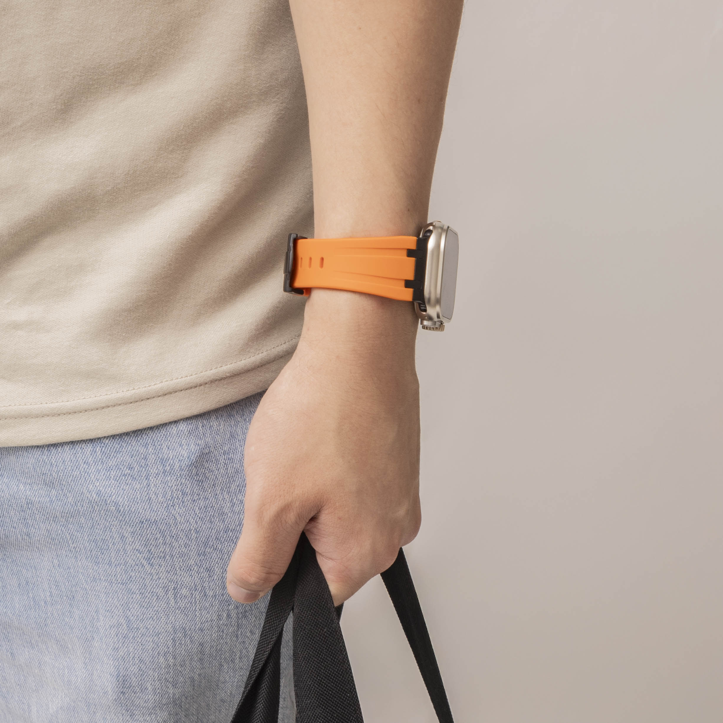 Correa silicona liquida de lujo Apple Watch (naranja con negro)