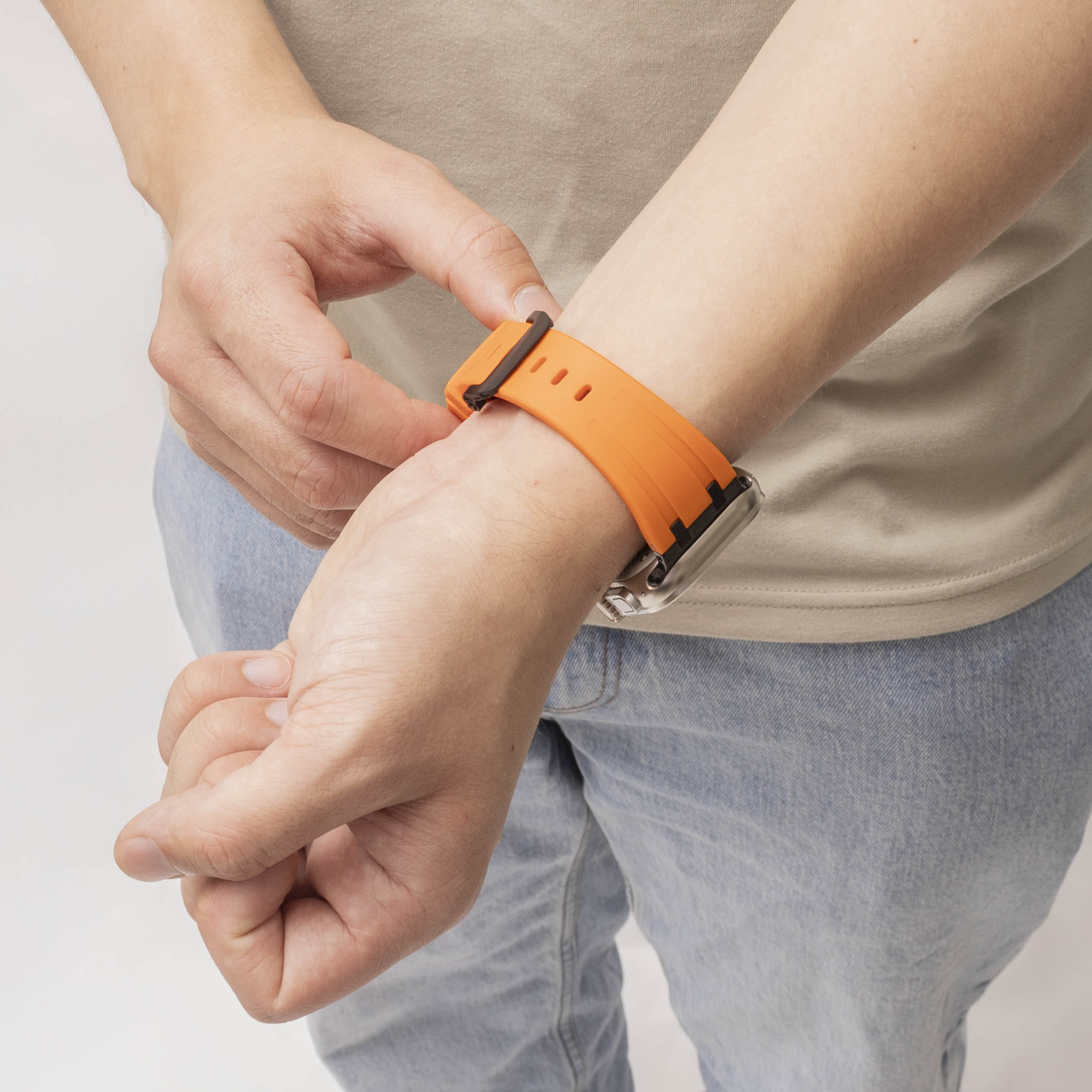 Bandz Correa silicona 'Luxe Liqiud' Apple Watch (naranja con negro)