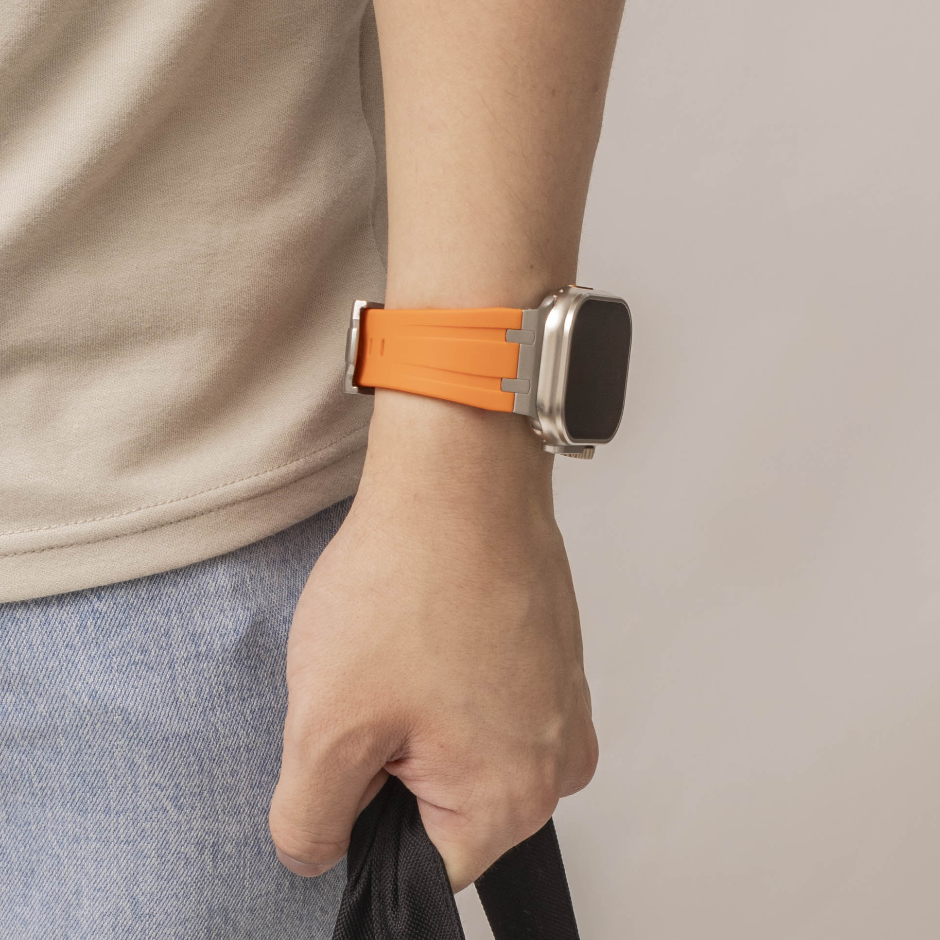 Correa silicona líquida de lujo Apple Watch (naranja con plata)