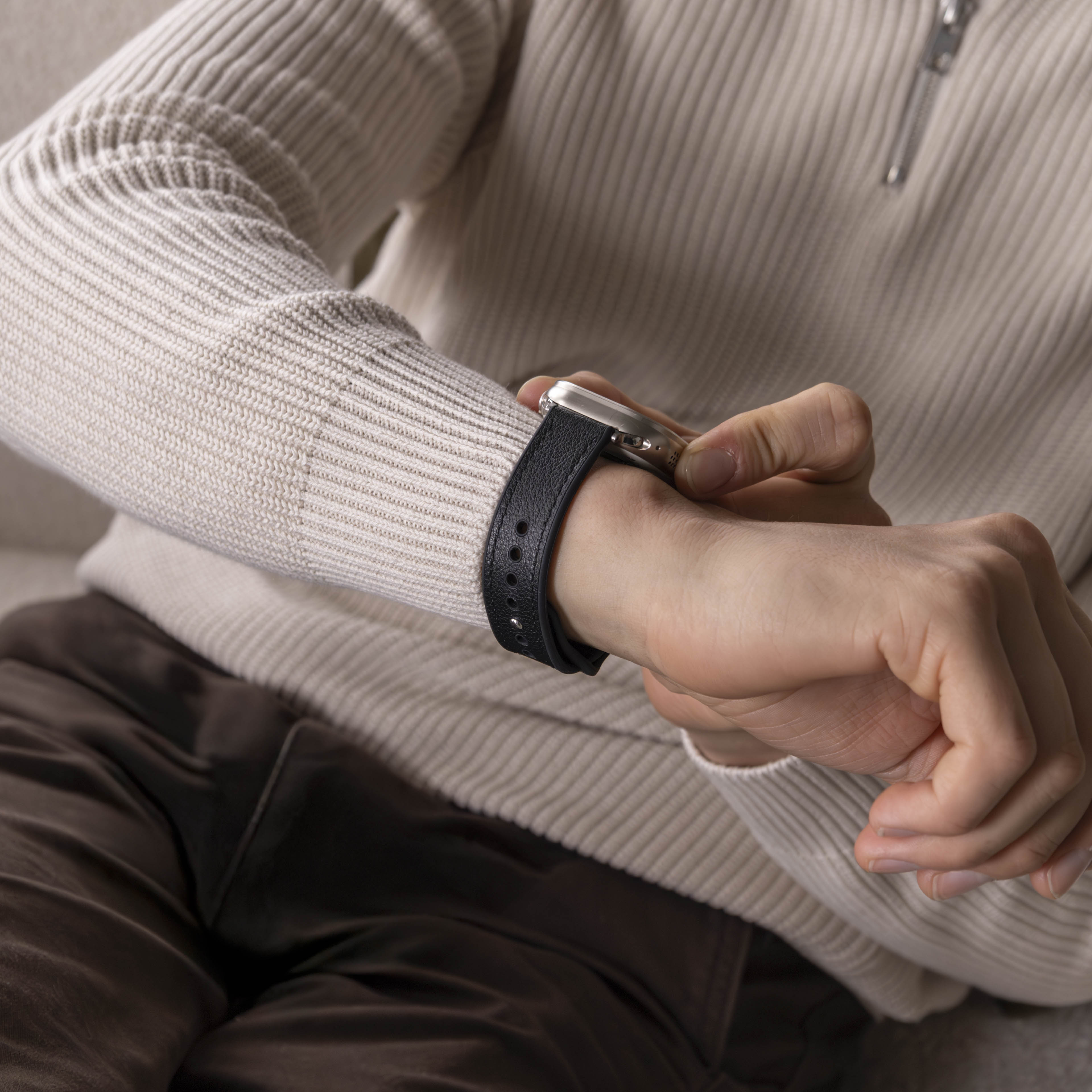 Correa cuero híbrida con hebilla Apple Watch Ultra (negro)