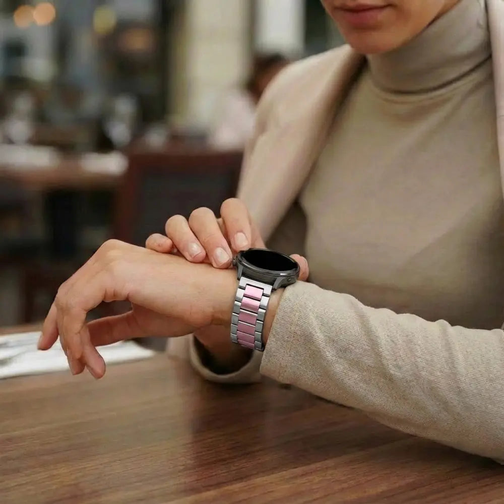 Bandz Garmin Vivoactive 6 Steel Strap 'Classic' (Silver-Pink)