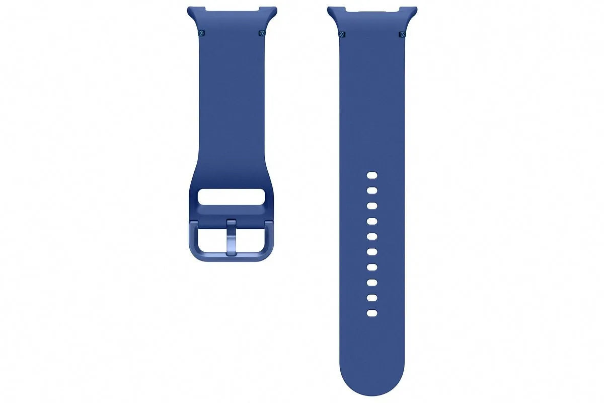 Silicone Sport Strap, navy blue, laid flat, separate parts, direct top view