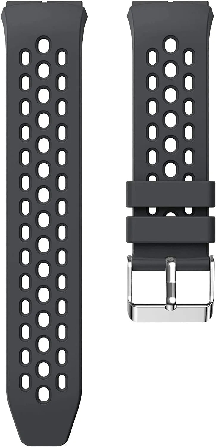 Breathable Silicone Strap, dark grey, laid flat, separate parts, direct top view