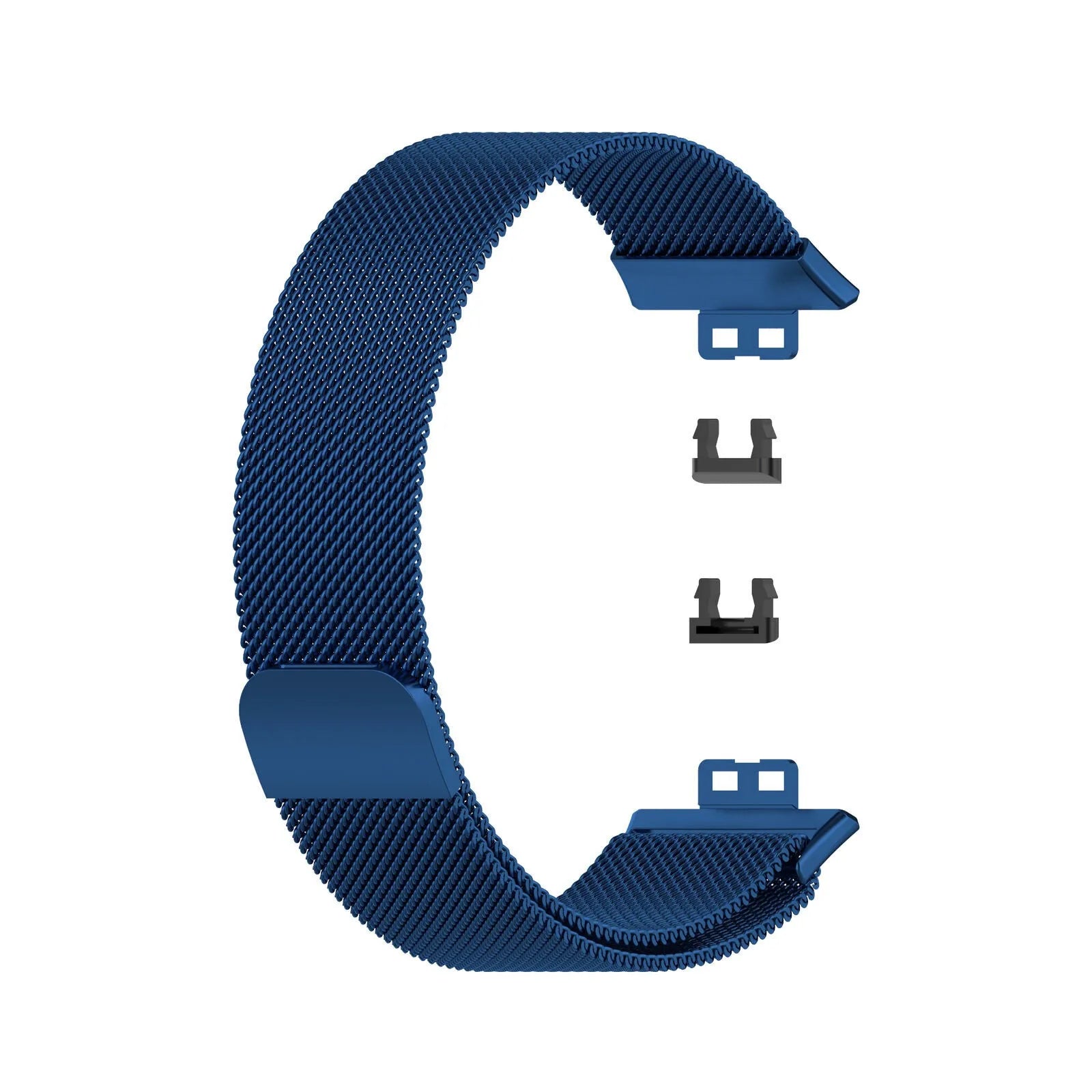 Milanese Strap, blue, laid flat, separate parts, direct top view
