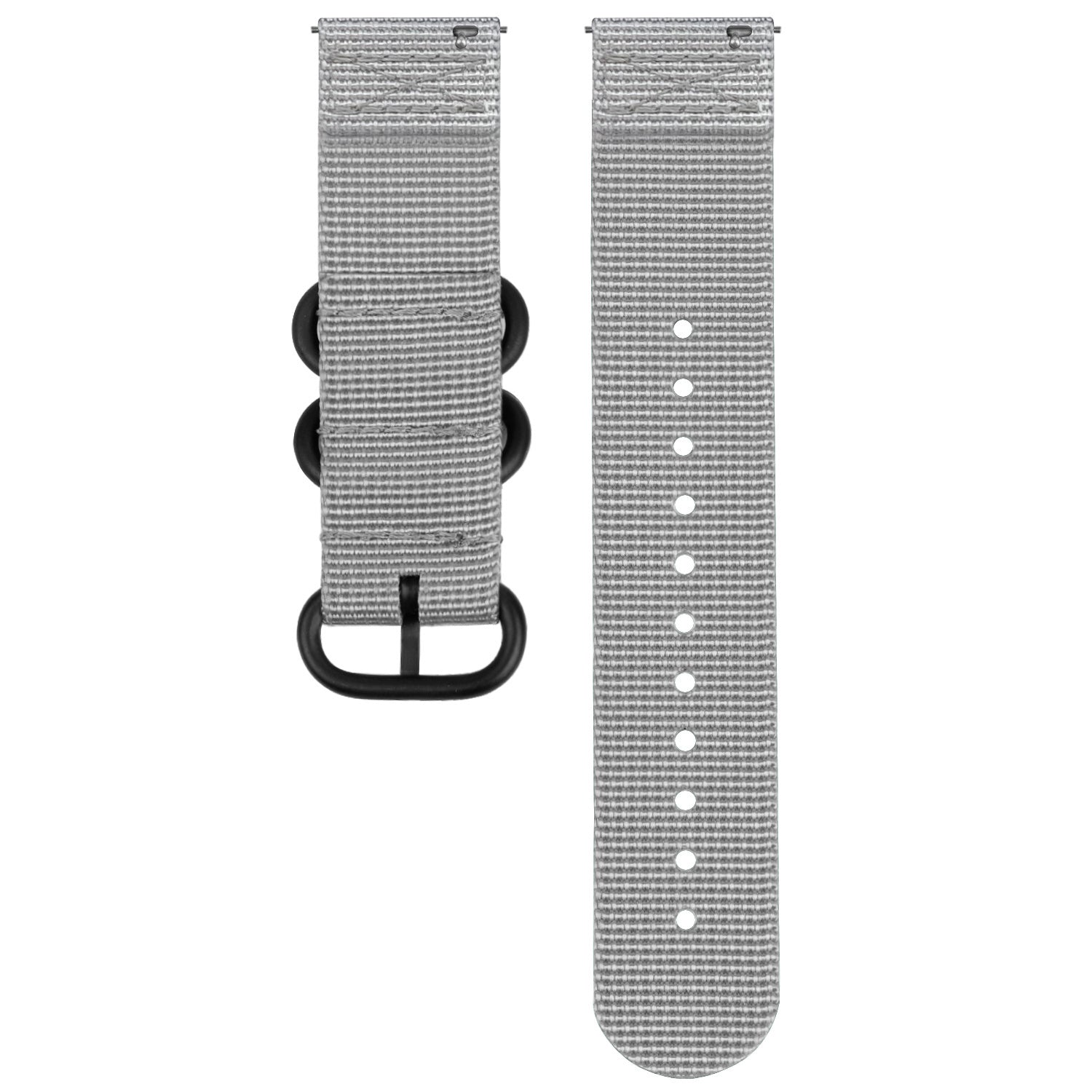Nylon Buckle Strap, grey, laid flat, separate parts, direct top view