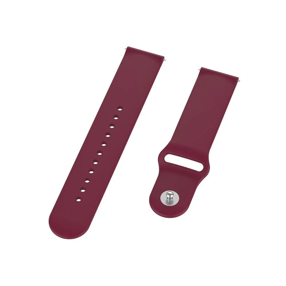Silicone Sport Strap, wine red, laid flat, separate parts, direct top view