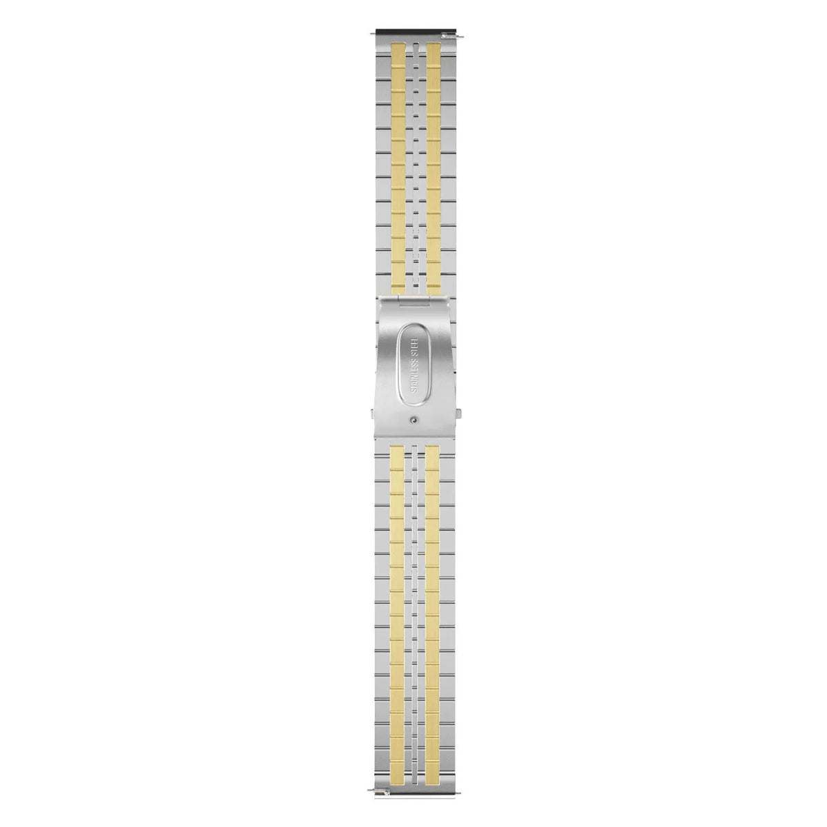 Steel Strap, silver/gold, laid flat, joined, direct top view