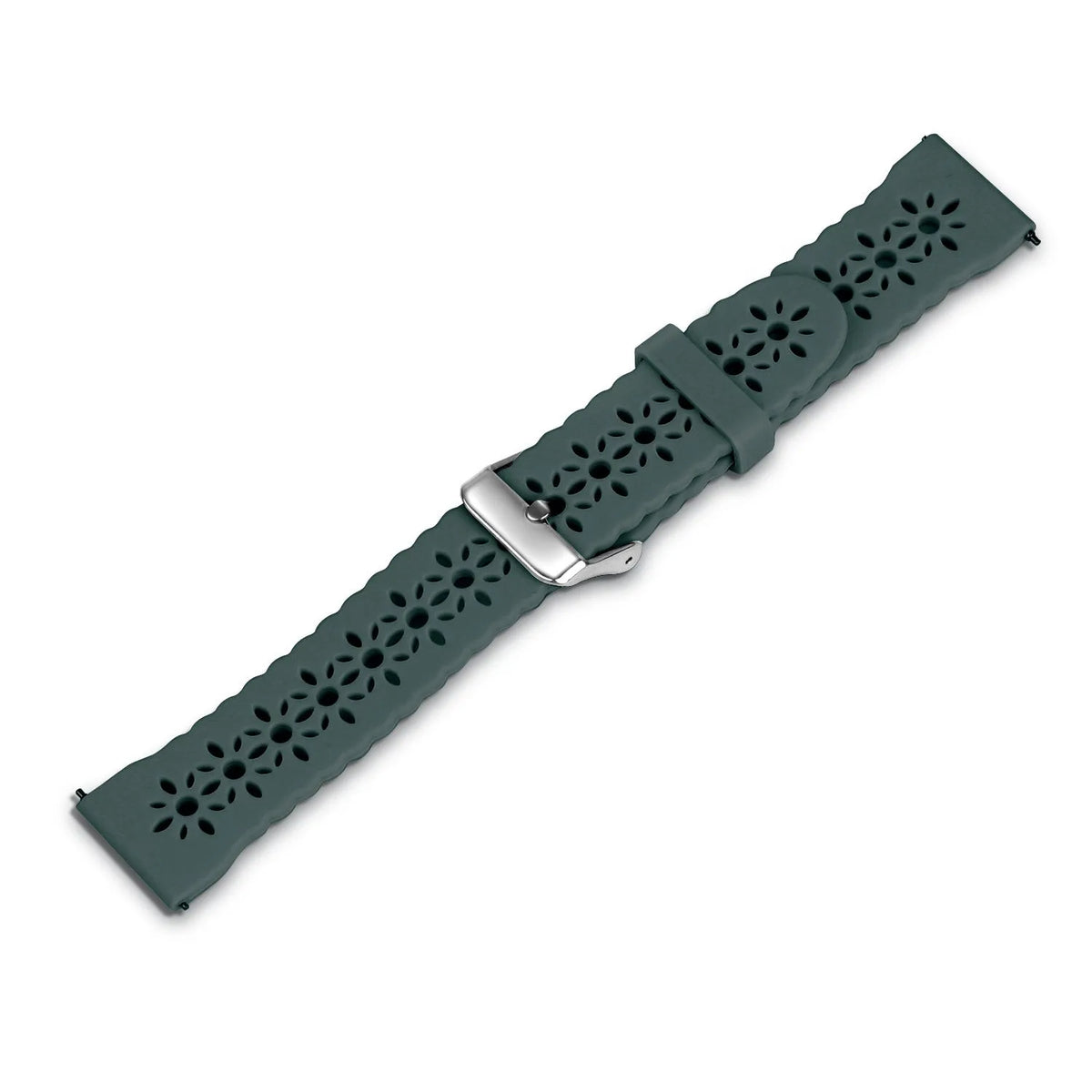 Patterned Silicone Strap, viridian, laid flat, joined, direct top view