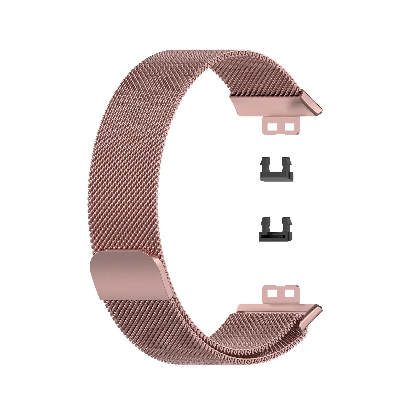 Milanese Strap, pink, laid flat, joined, direct top view