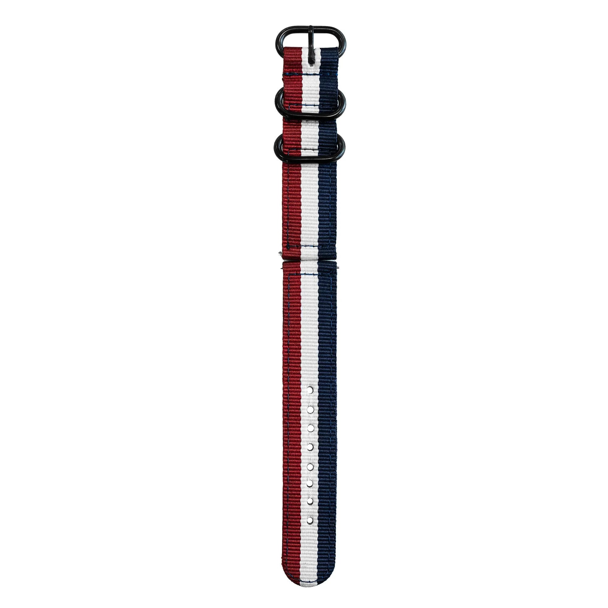 Nylon Buckle Strap, tricolour, laid flat, joined, direct top view