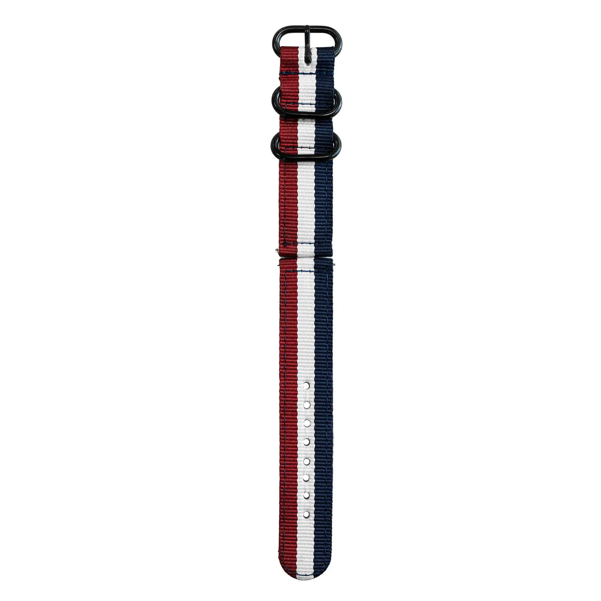 Nylon Buckle Strap, tricolour, laid flat, joined, direct top view