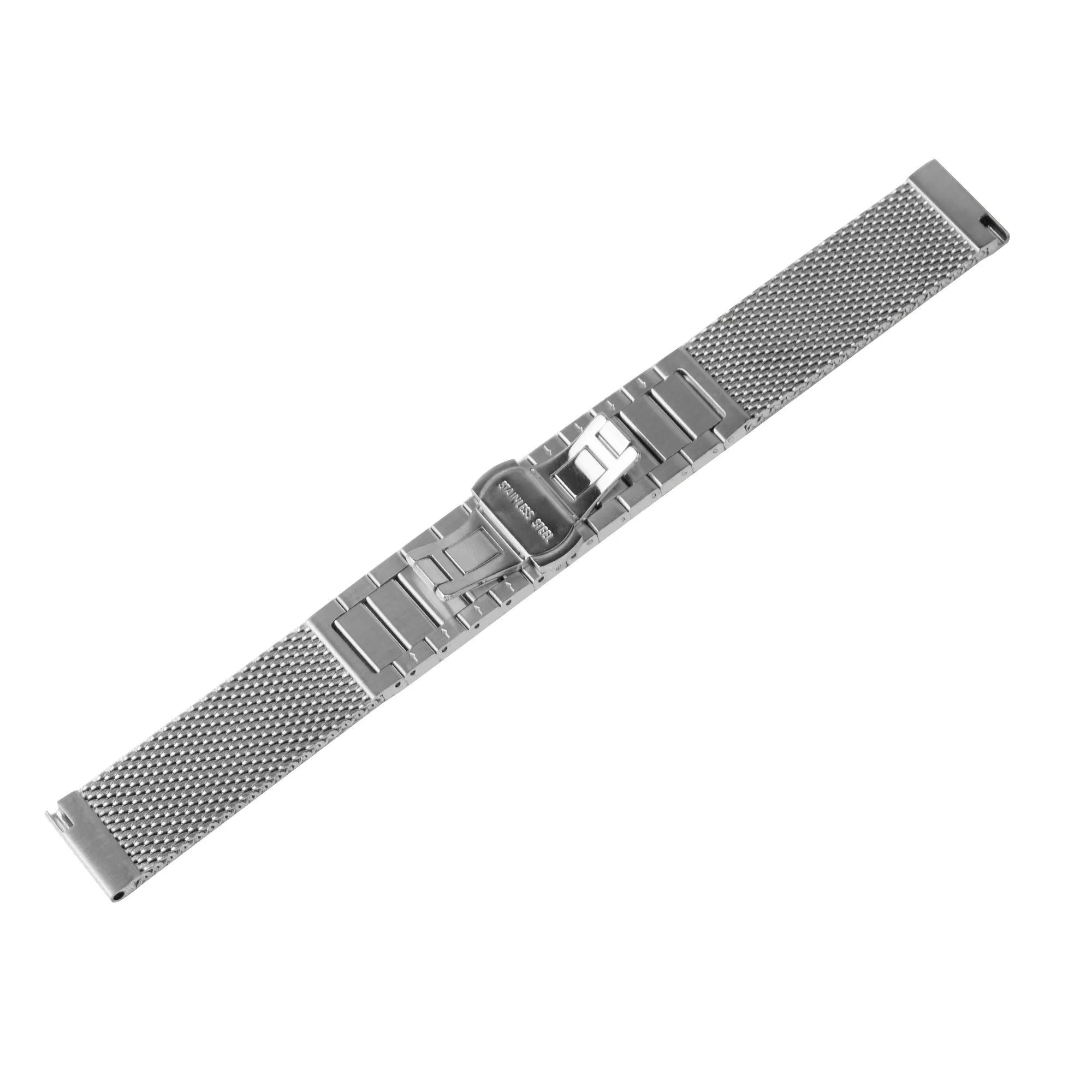 Milanese Steel Strap, silver, laid flat, joined, direct top view